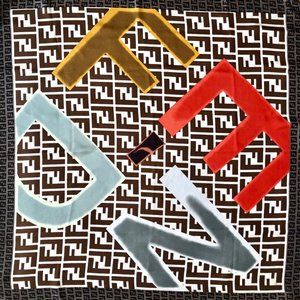 Vintage Fendi Multicolor Monogram Logo Silk Scarf HTF